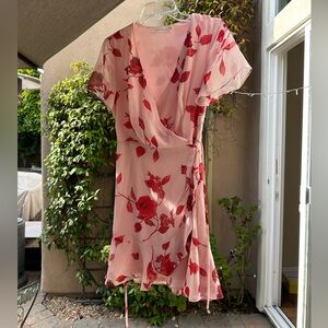 Pink Floral Wrap Dress